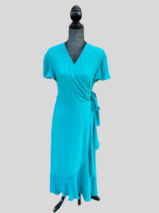 Knit/Chiffon Wrap Dress Ocean Blue