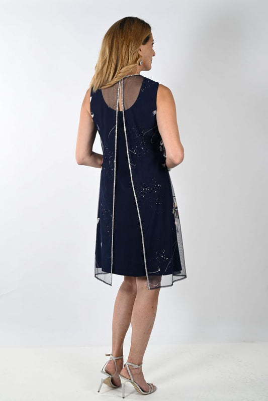 Overlay Mesh Dress Midnight/Coral