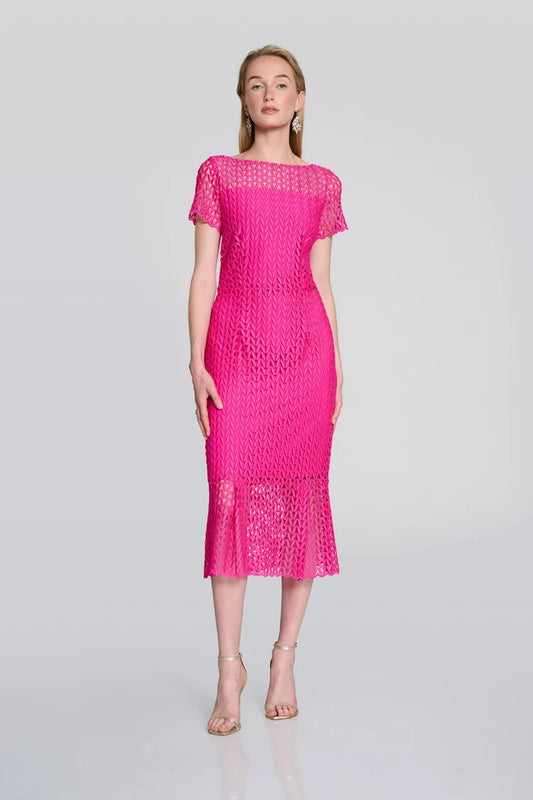 Joseph Ribkoff - Guipure Lace Flounce Dress - 242704 - Shocking Pink