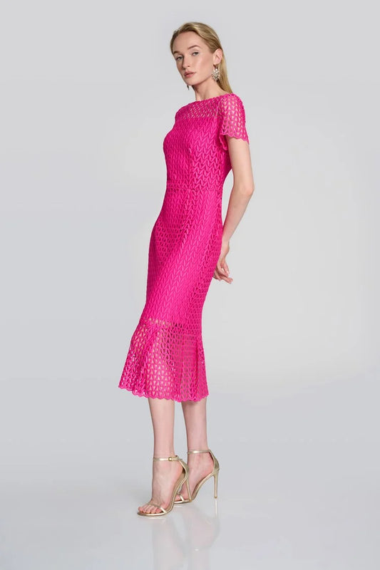 Lace Flounce Dress Shocking Pink