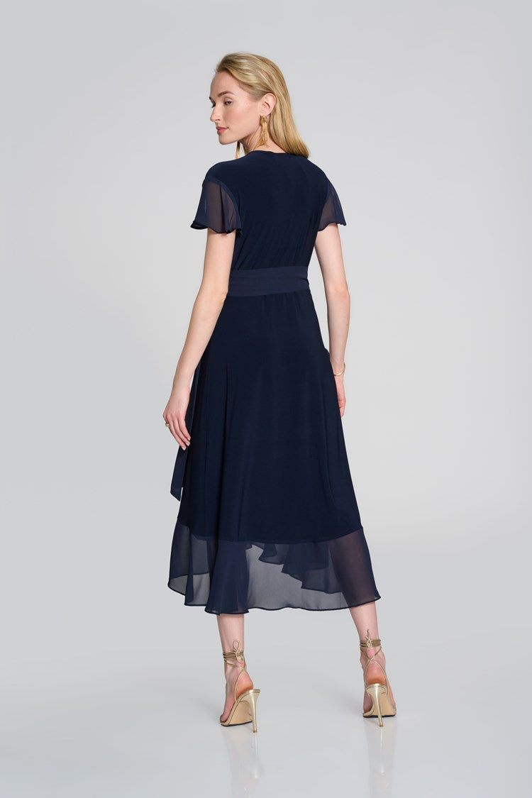 Knit/Chiffon Wrap Dress Ocean Blue