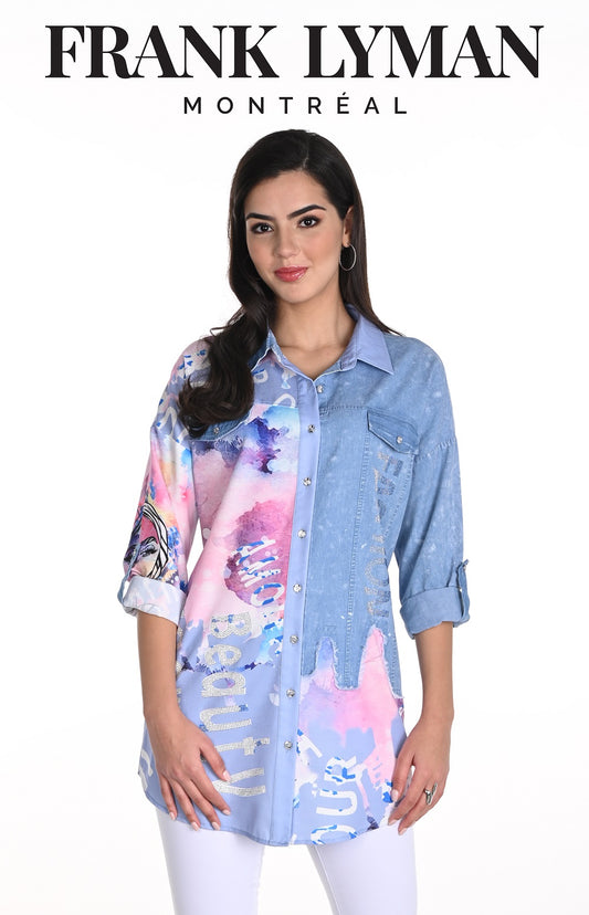 Abstract Print Shirt Blue/Pink