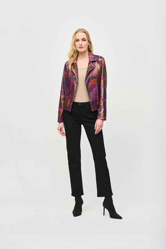 Foiled Print Faux Suede Jacket Plaid Print - 50% Off