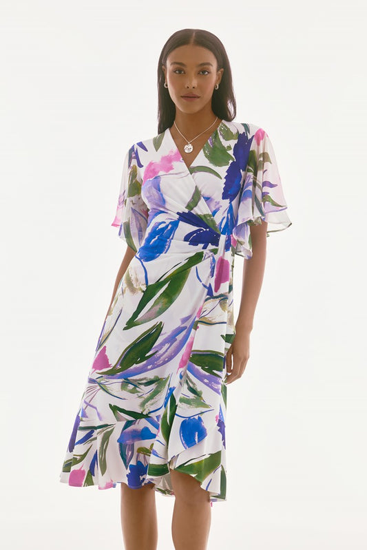 Silky Knit/Chiffon Wrap Dress Floral