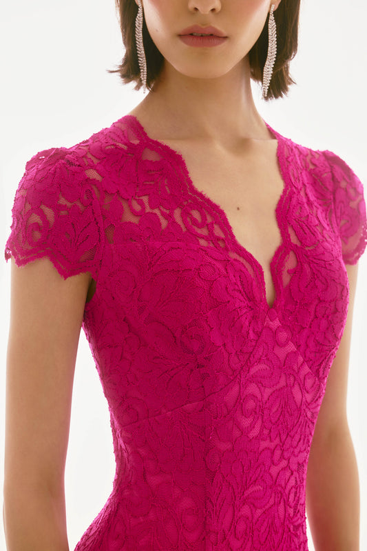 Stretch Lace Trumpet Dress Geranium