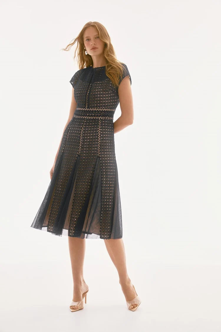 Fit/Flare Mesh Dress Navy/Nude Penelope's of Otaki Fit/Flare Mesh Dress Navy/Nude Penelope's of Otaki