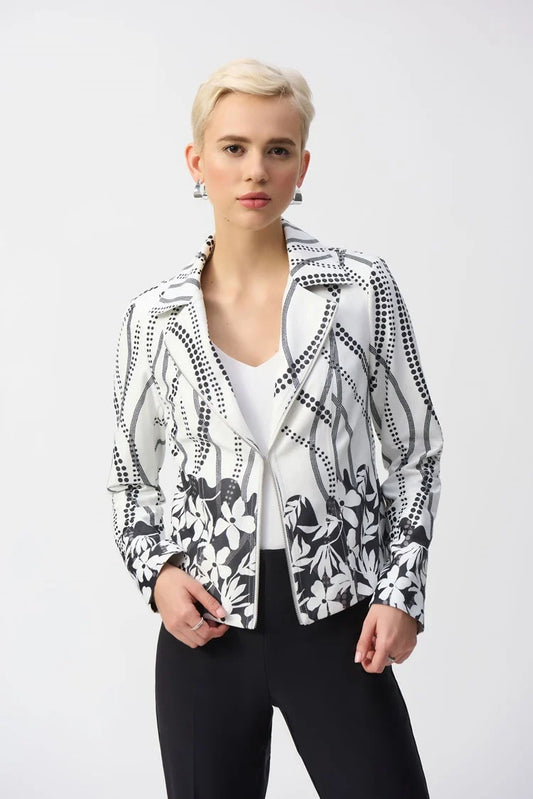 Faux Suede Jacket Floral Black/White