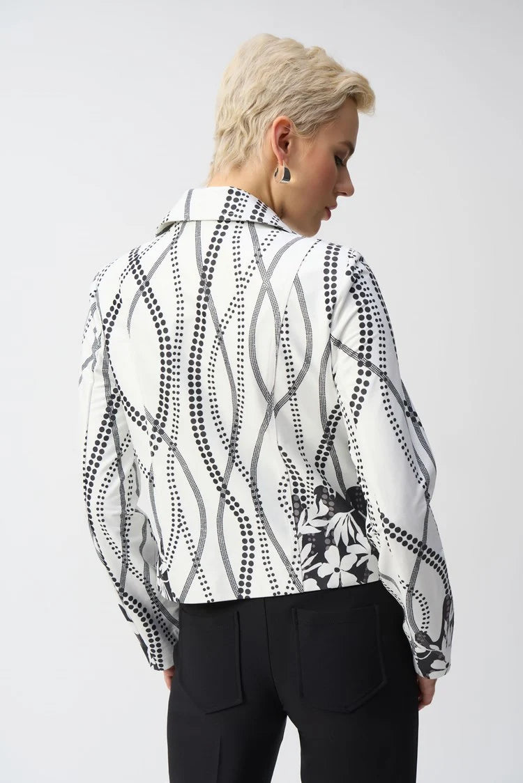 Faux Suede Jacket Floral Black/White