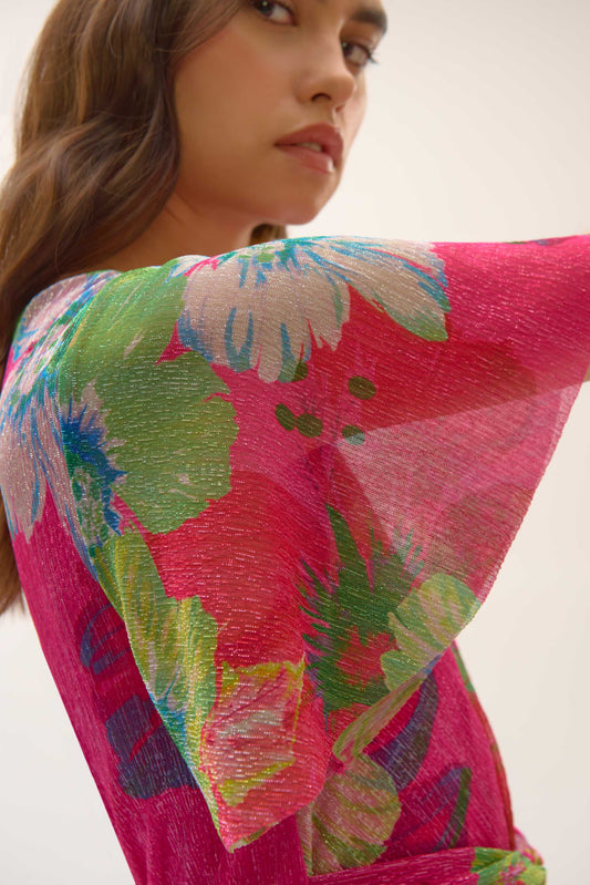 Crinkle/Mesh Dress Floral