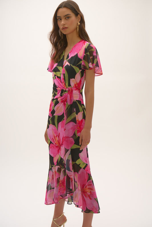 Chiffon Floral Wrap Dress