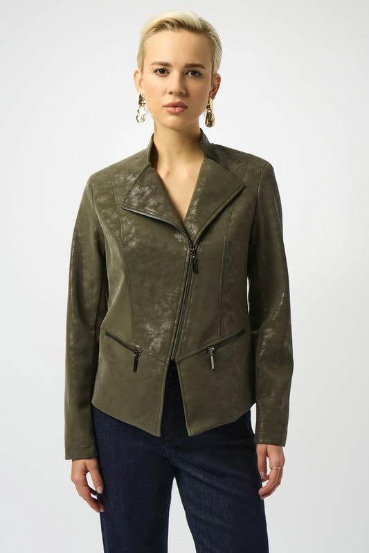 Foiled Faux Suede Jacket Avocado - 50% Off