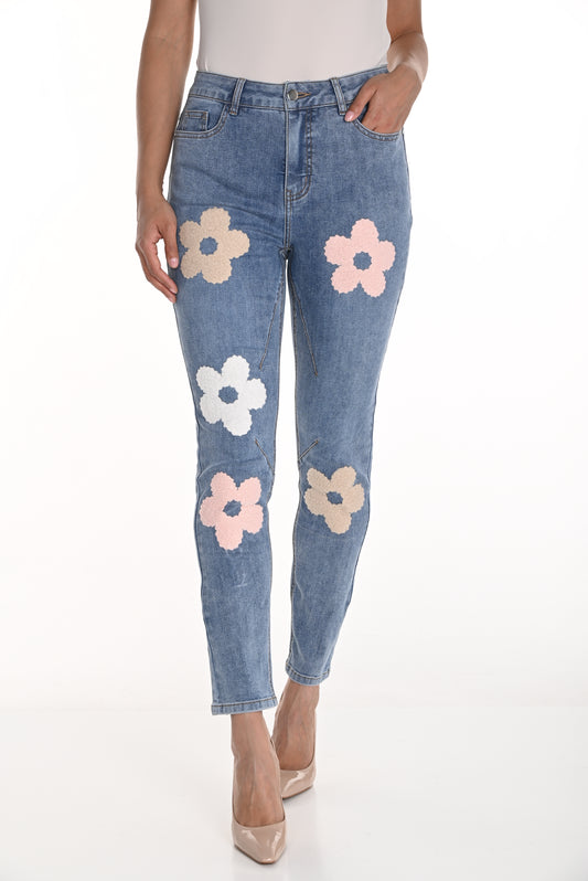 Embroidered Jeans Blue/Flowers - 50% Off