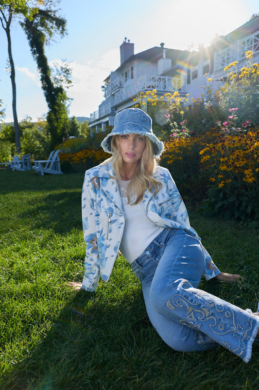 Print Jacket in Ivory/Blue