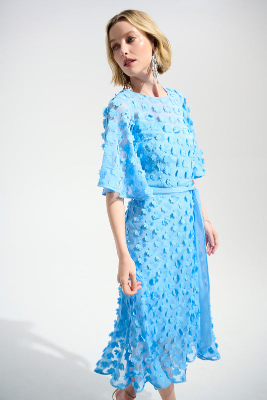 3D Embroidered Chiffon Fit and Flare Dress