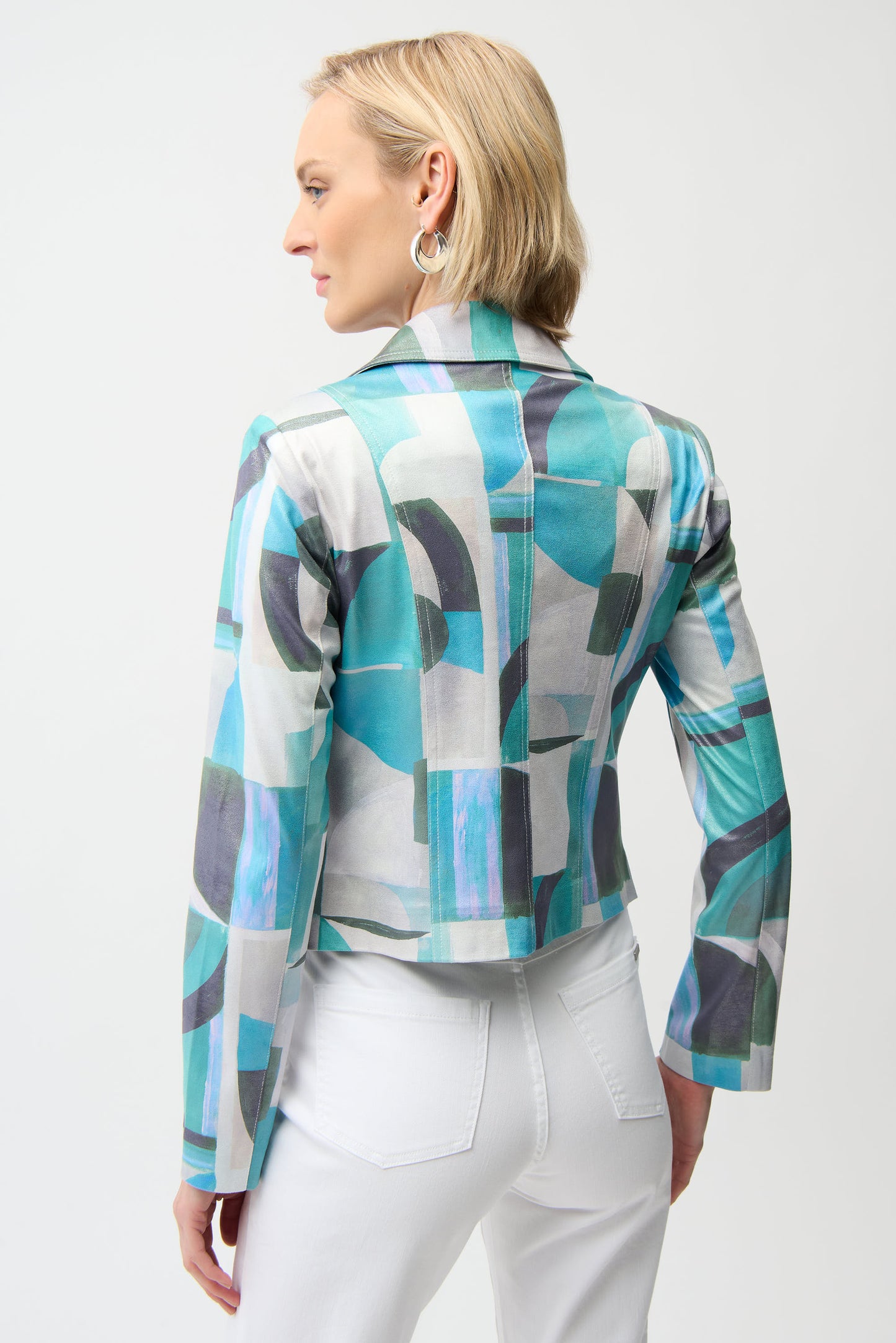 Faux Suede Geometric Print Fitted Jacket