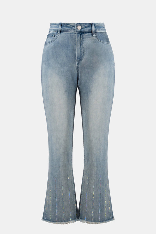 Straight Crop Jeans with Rhinestones