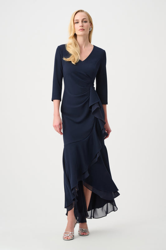 Ruffled Trumpet Gown in Midnight Blue