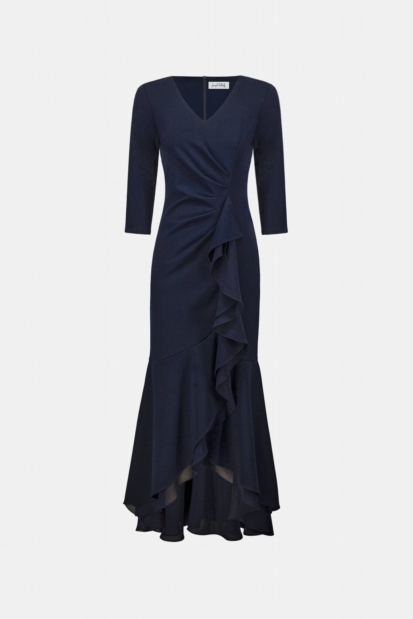 Ruffled Trumpet Gown in Midnight Blue