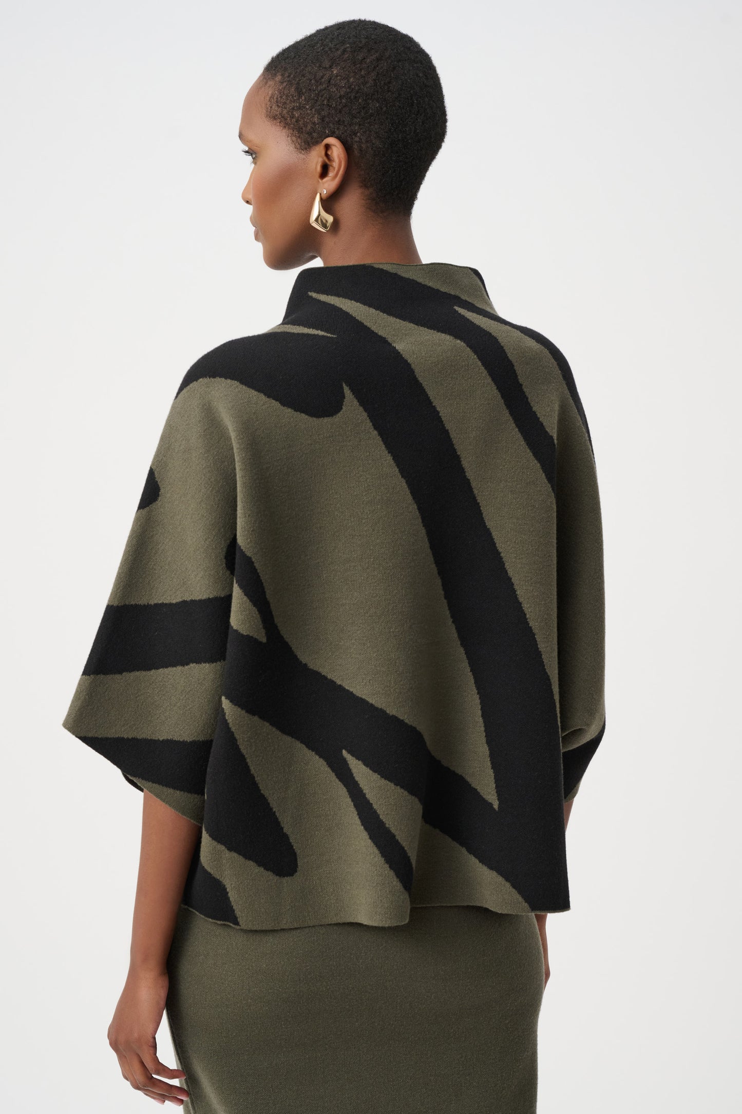 Abstract Jacquard Funnel-Neck Sweater