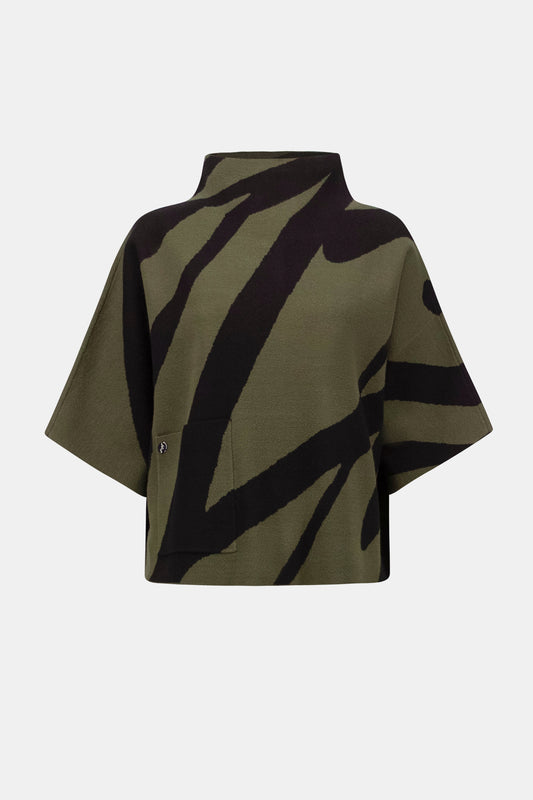 Abstract Jacquard Funnel-Neck Sweater