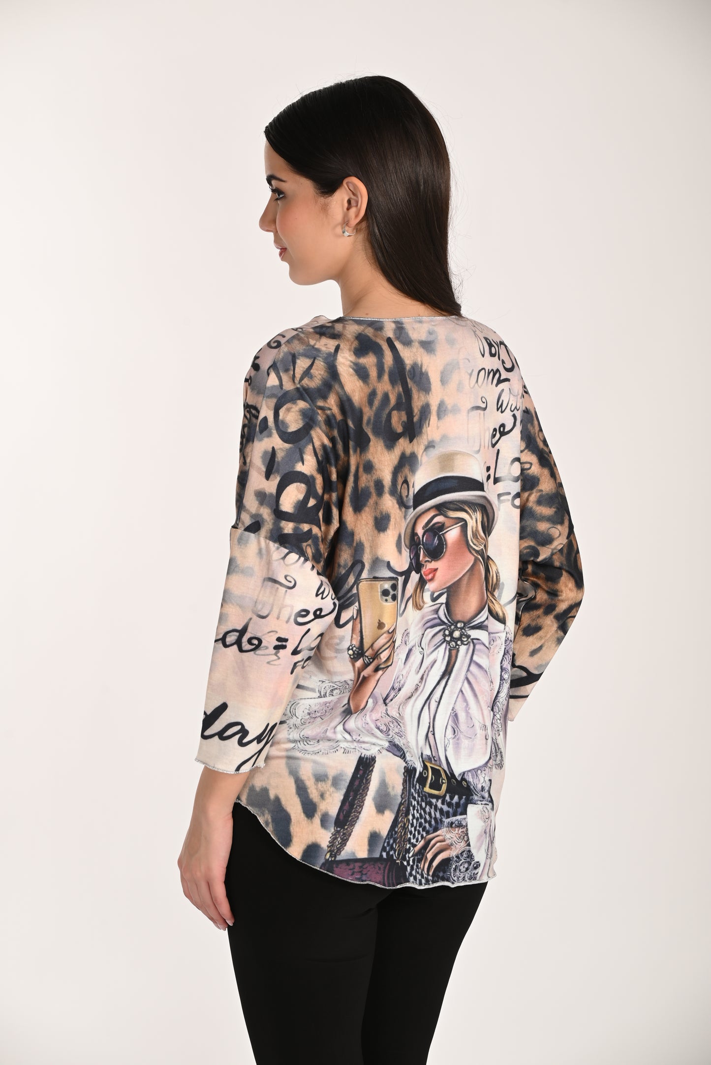 Girl on Phone Print Pullover