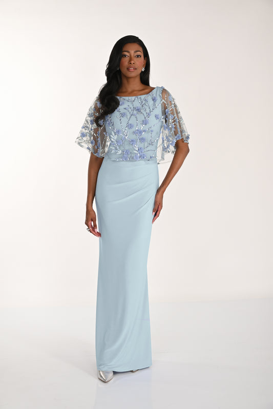 Embroidered Sequin Lace Overlay Long Sheath Dress