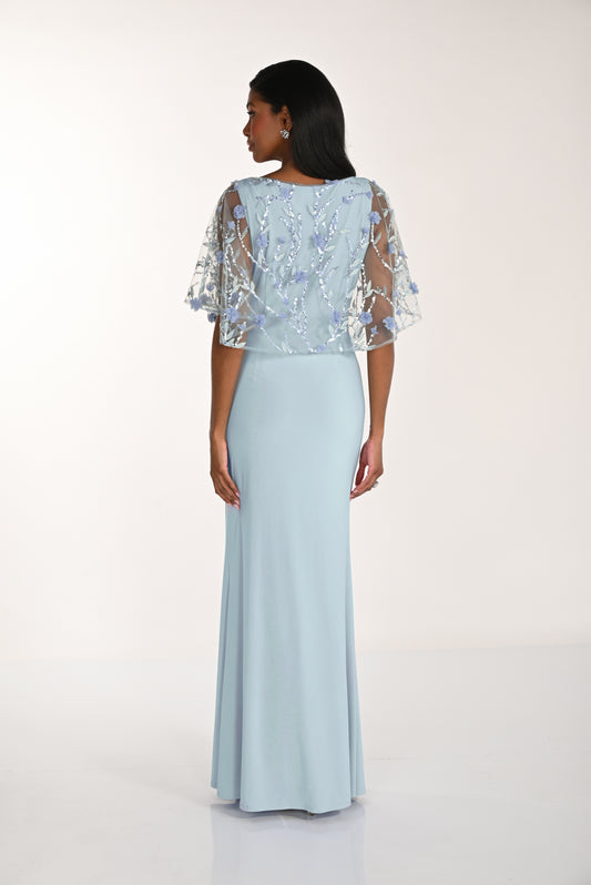 Embroidered Sequin Lace Overlay Long Sheath Dress