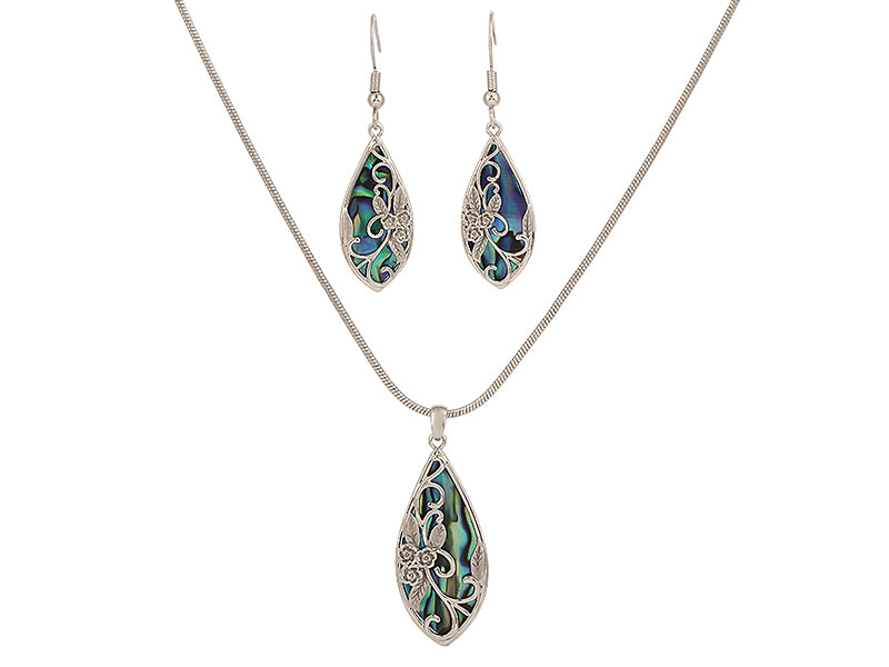 Paua Flower Pendant Set NC3821