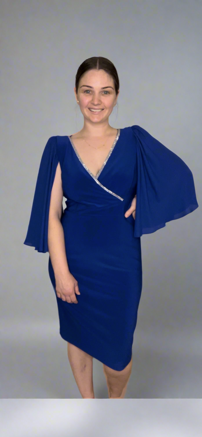 Wrap Dress with Georgette sleeves Royal Sapphire