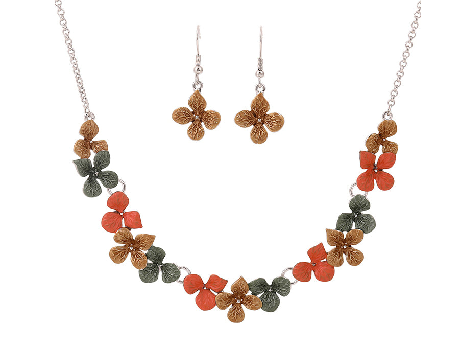 Orange/Olive Flower Necklace Set NC3649