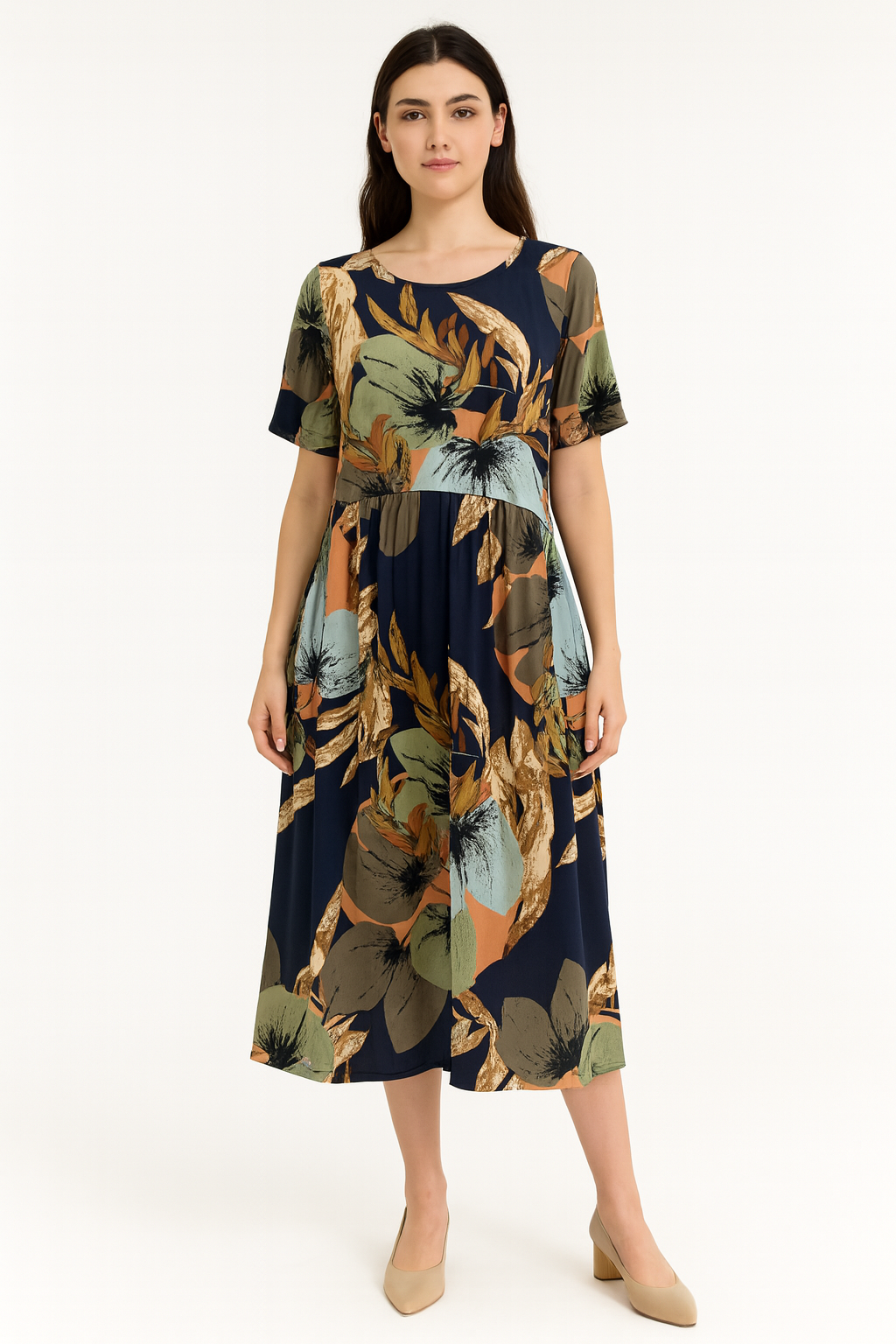 Good Time Dress in Bronze Leaf Print