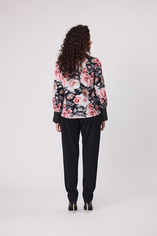 Kelsey Lace Cuff Print Blouse - 50% Off