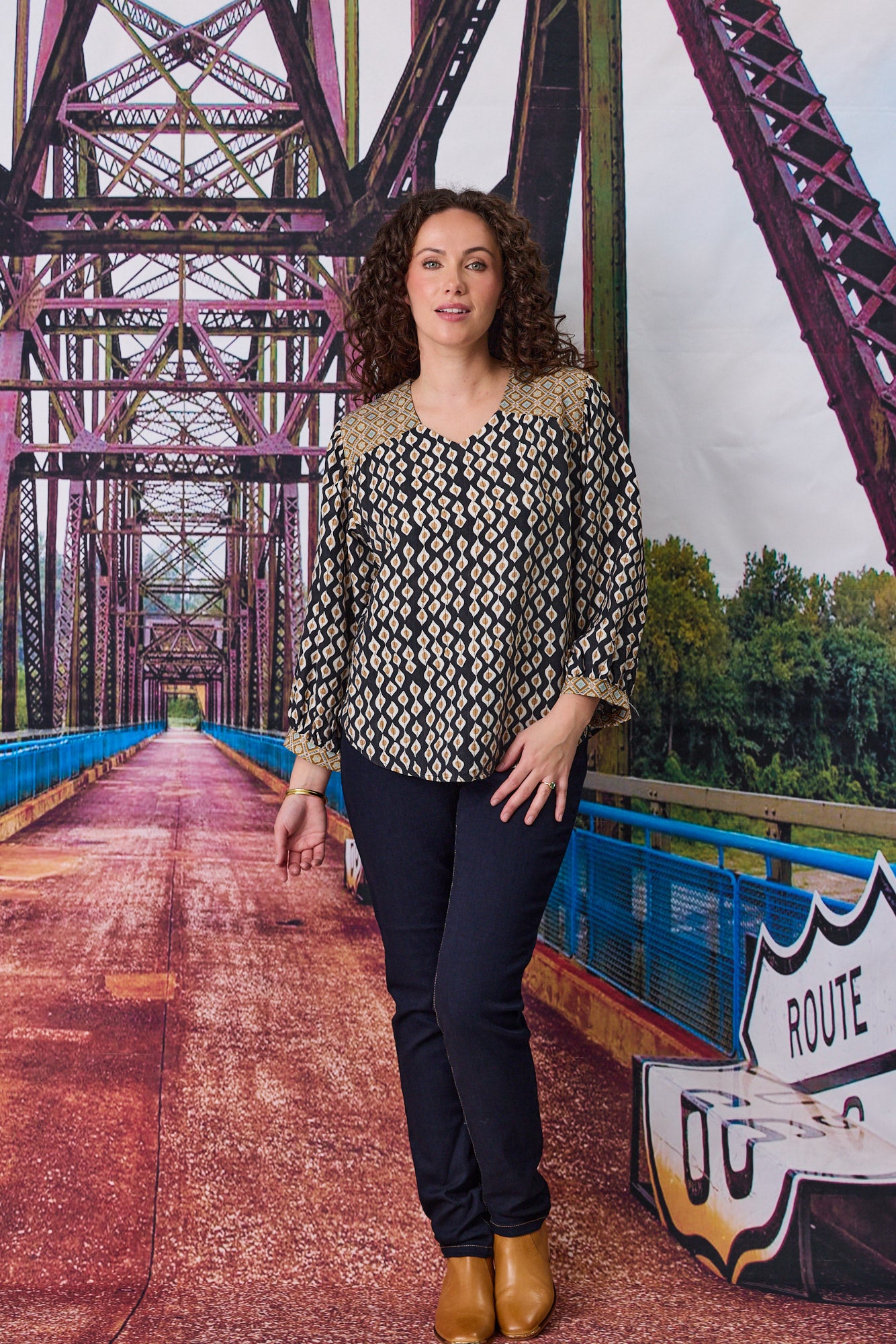 Albi Contrast V Neck Blouse - 30% Off