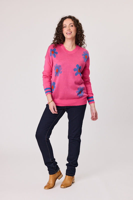 Merino Blend Daisy Jumper - Hot Pink