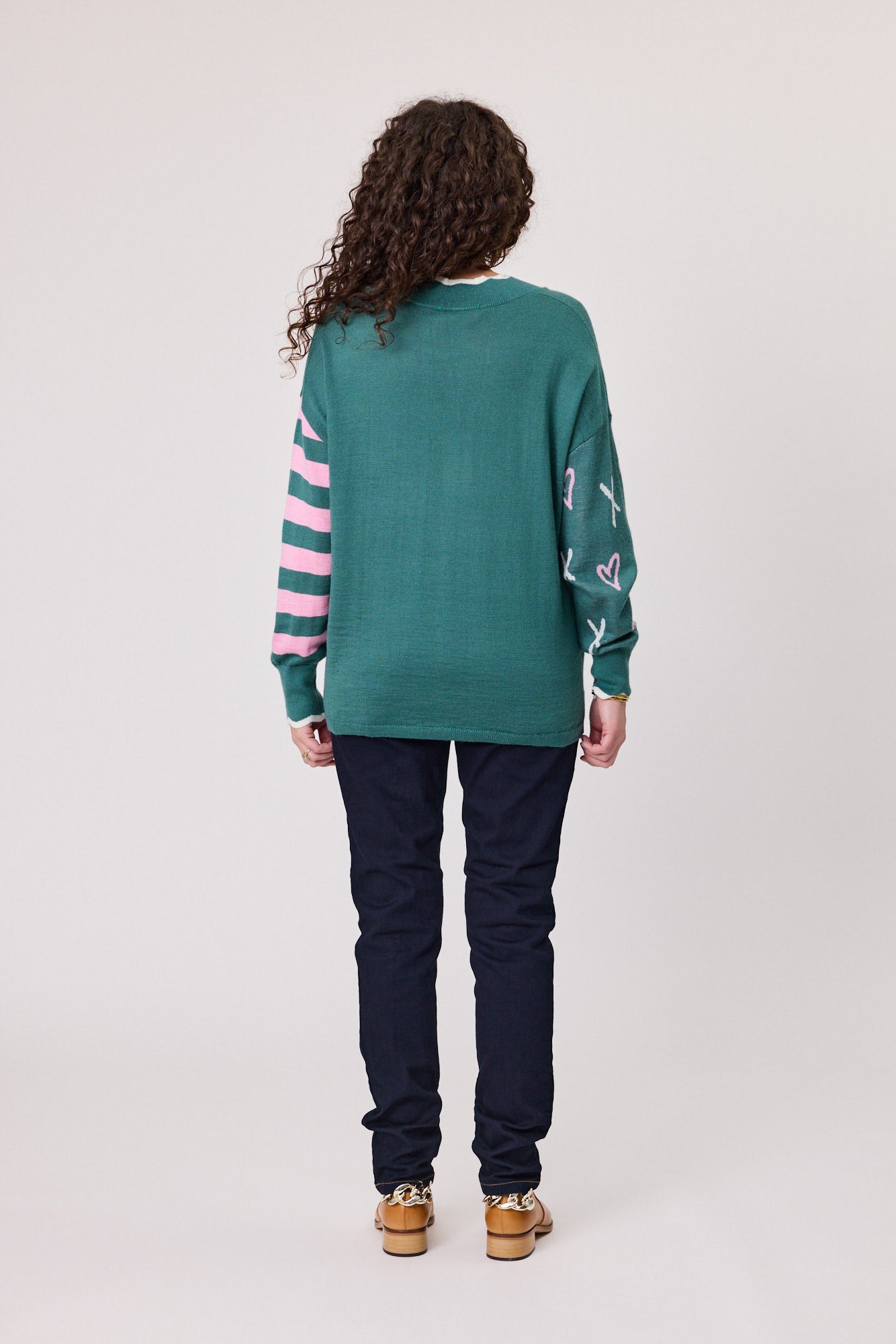 Merino Blend Signature Jumper - Green/Light Pink