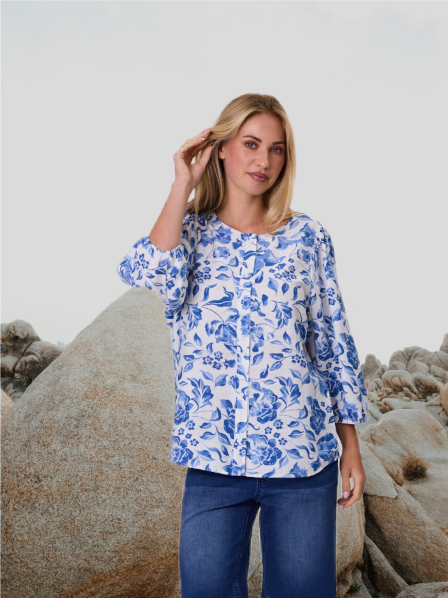 Livia Print Top - Blue - DUE AUG/SEPT