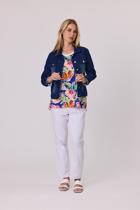 Stretch Denim Jacket with Pearl Trim - DUE AUG/SEPT