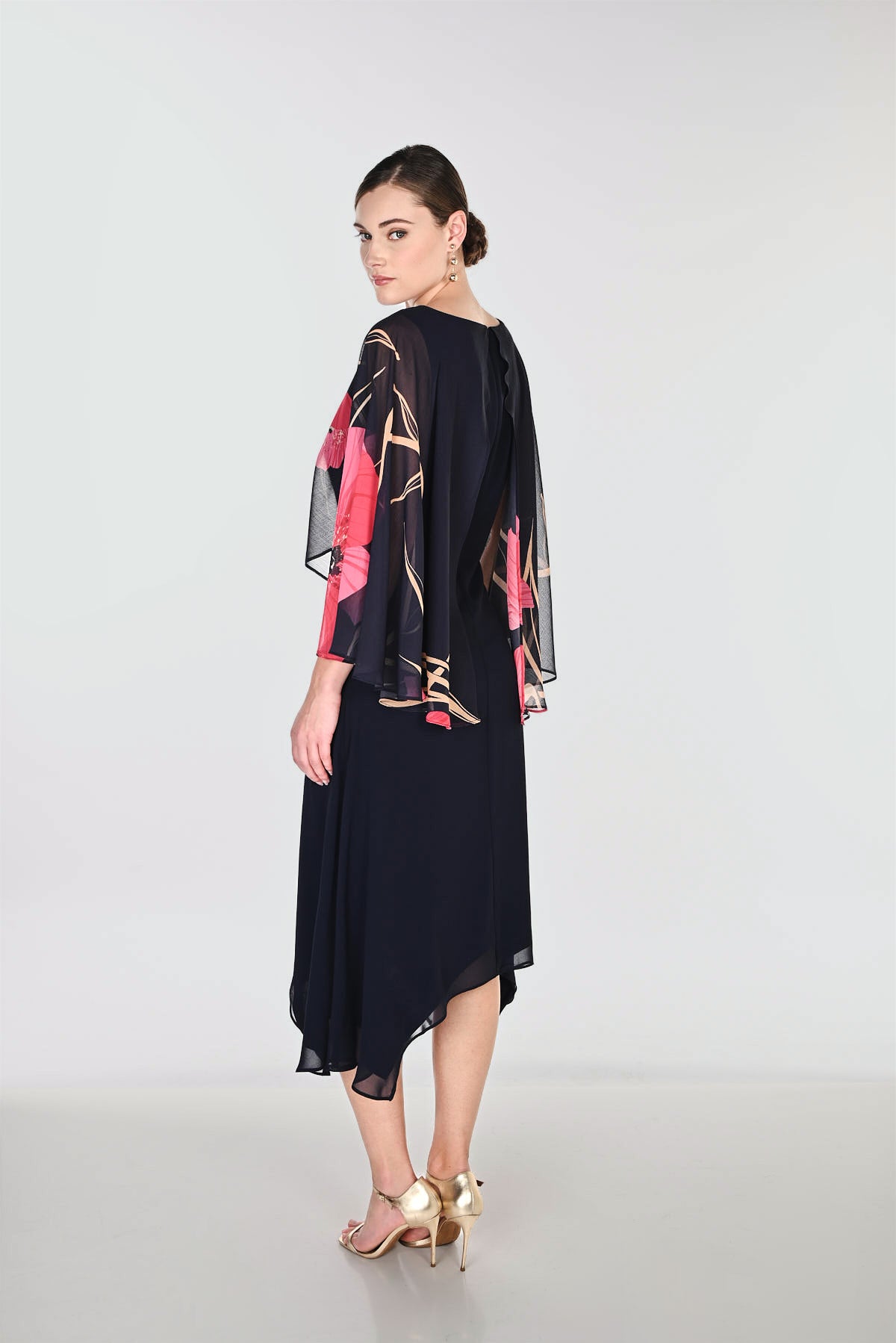 Frank Lyman Floral A‑Line Midi Dress - Navy & Pink