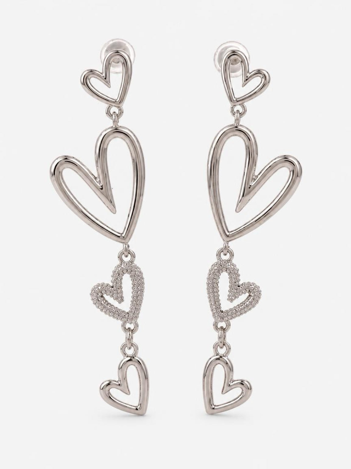 Heart Beads Rhodium Earrings - MSE1349