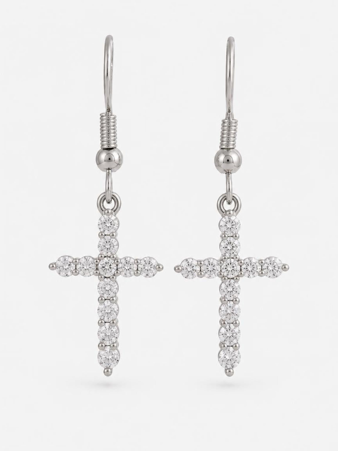 Zircon Cross Rhodium Earrings - MSE1557