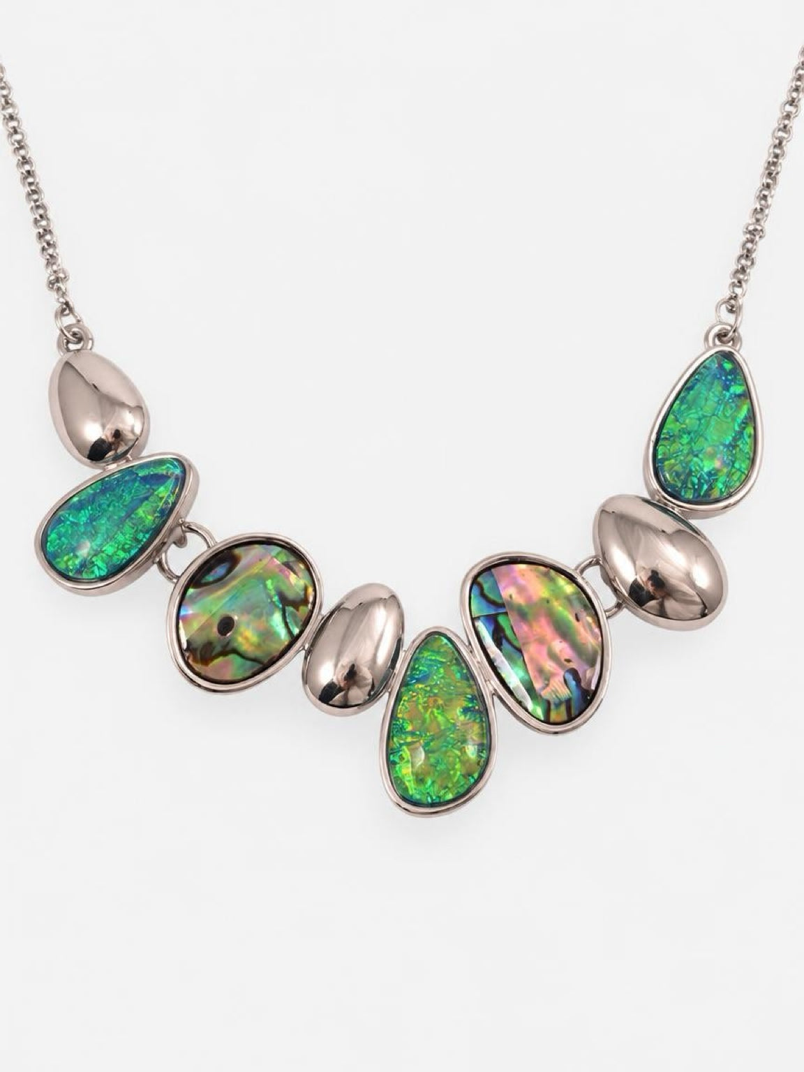 Paua & Resin Rhodium Necklace - NC3885