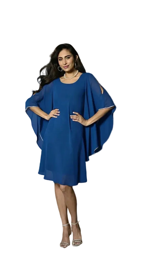 CLEARANCE - Chiffon Overlay Dress Blue - Now $200