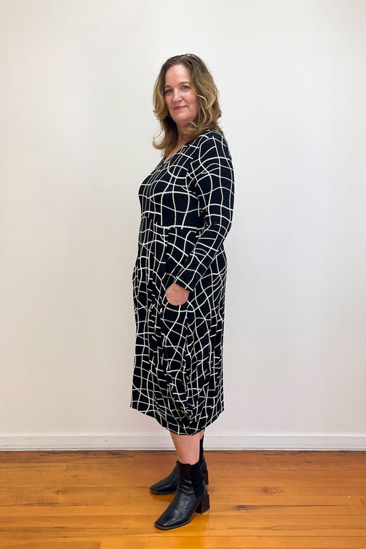 Carly Dress Black/White Pearl - 50% Off