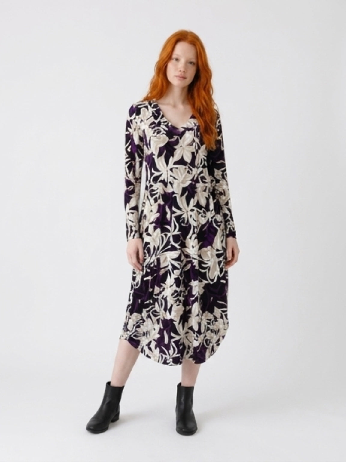 Carly Dress Purple/Cream Floral