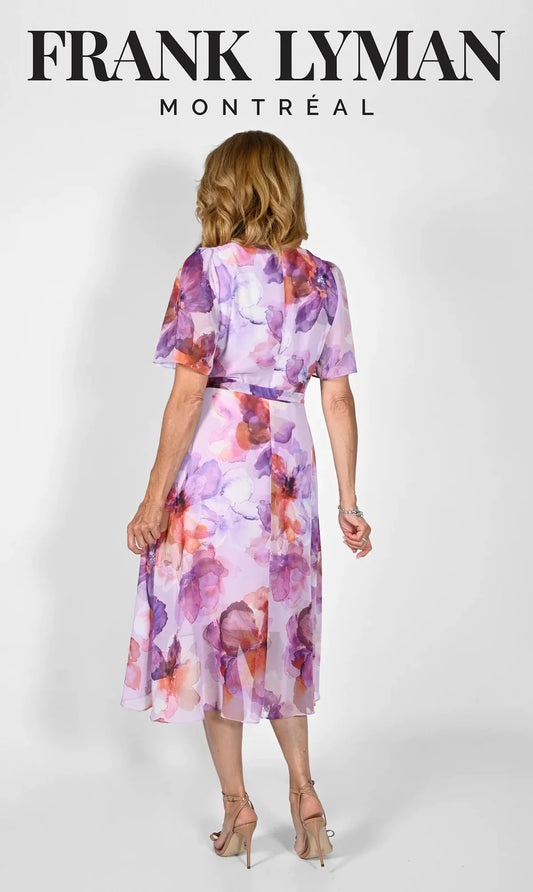 Faux Wrap Dress Floral Lilac/Red