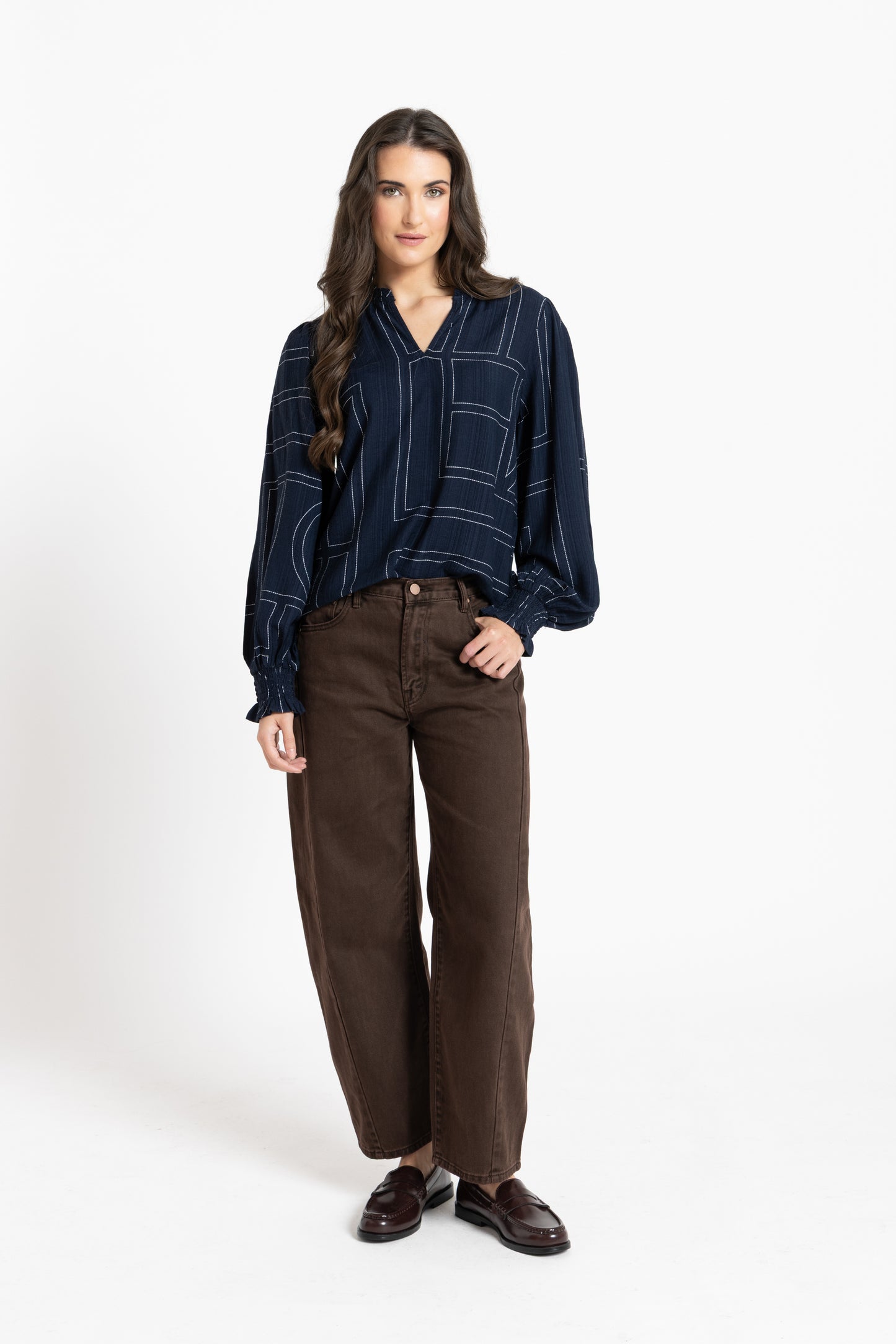 Movement Blouse in Navy Geo