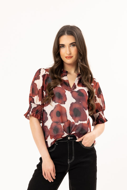 Movement Blouse in Merlot Pop