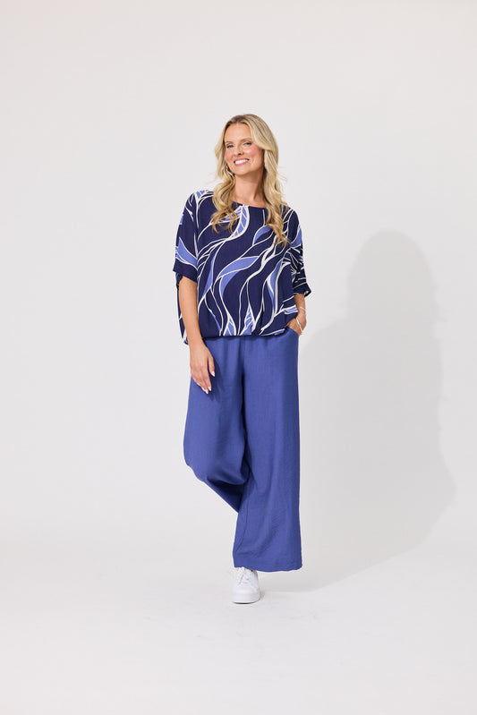 Alessa Print Top - Leafy Blue
