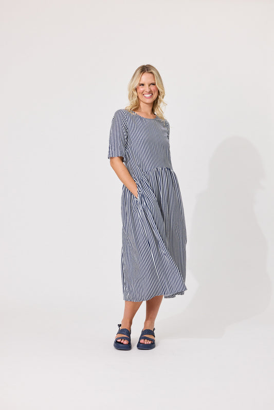 Madonna Dress - Navy Stripes