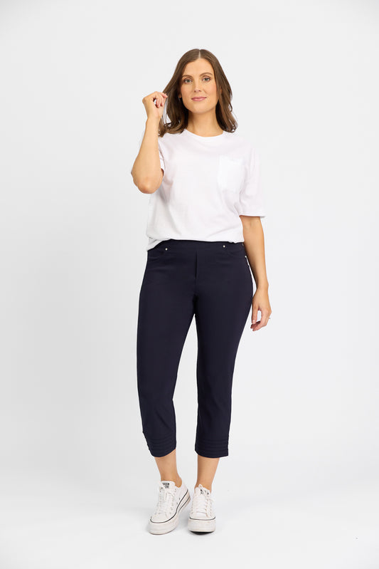 Mercy Crop Pant with Diamantes in Faille - Navy